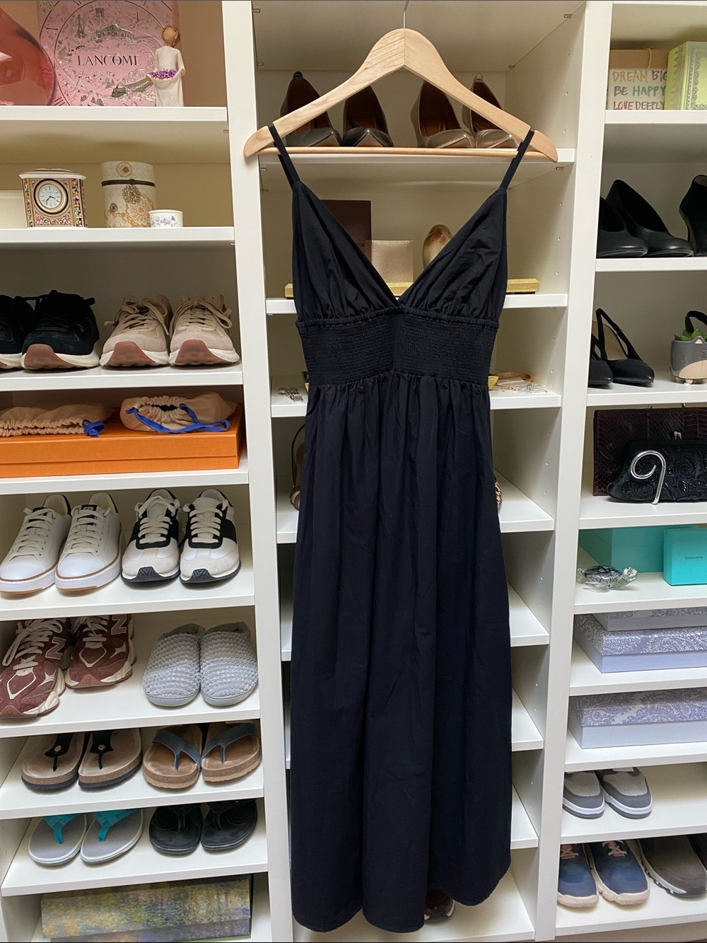 Black Smocked Waist Spaghetti Strap Maxi Dress. NWOT. Size M